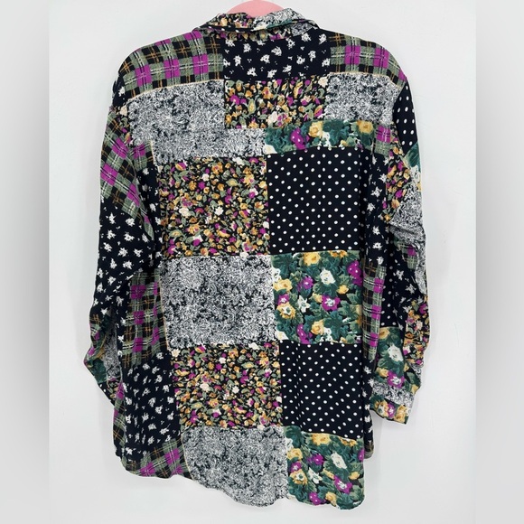 Way To Go Women's Vintage Floral Patchwork Longsleeve ButtonUp Blouse Size Large - Picture 2 of 6